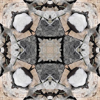 Doğal taşın kusursuz mozaiği. Doğal taşın dokusu. Mozaik kaleydoskop gri ve sarı