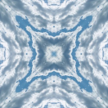 Bulutların ve gökyüzünün kusursuz deseni. Mavi gökyüzü ve beyaz bulutların dokusu. Mozaik kaleydoskop