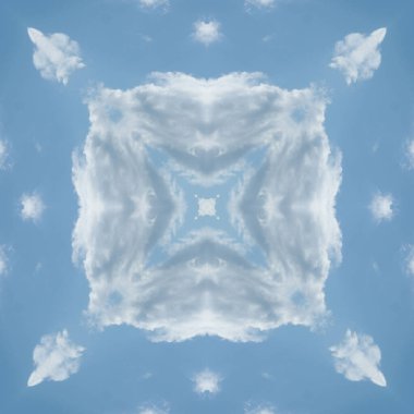 Bulutların ve gökyüzünün kusursuz deseni. Mavi gökyüzü ve beyaz bulutların dokusu. Mozaik kaleydoskop