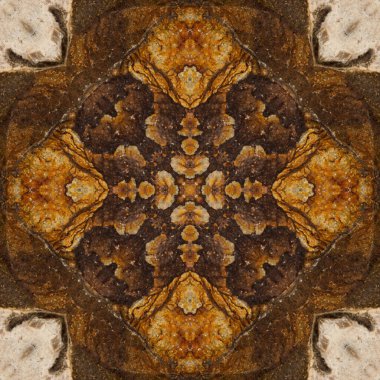 Kusursuz desenli kahverengi kaya. Kahverengi doğal mineral dokusu. Mozaik kaleydoskop