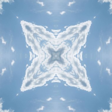 Bulutların ve gökyüzünün kusursuz deseni. Mavi gökyüzü ve beyaz bulutların dokusu. Mozaik kaleydoskop