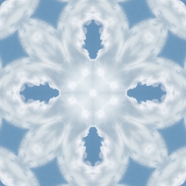 Bulutların ve gökyüzünün kusursuz deseni. Mavi gökyüzü ve beyaz bulutların dokusu. Mozaik kaleydoskop