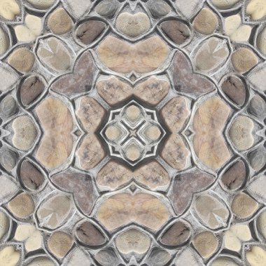 Doğal yuvarlak taşın kusursuz deseni. Doğal taşın gri dokusu. Mozaik kaleydoskop gri mineral.