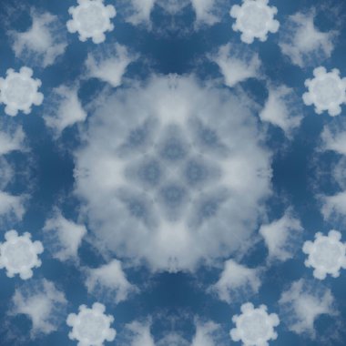 Bulutların ve gökyüzünün kusursuz deseni. Mavi gökyüzü ve beyaz bulutların dokusu. Mozaik kaleydoskop