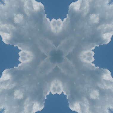 Bulutların ve gökyüzünün kusursuz deseni. Mavi gökyüzü ve beyaz bulutların dokusu. Mozaik kaleydoskop