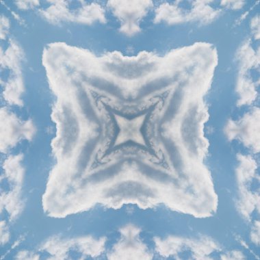 Bulutların ve gökyüzünün kusursuz deseni. Mavi gökyüzü ve beyaz bulutların dokusu. Mozaik kaleydoskop