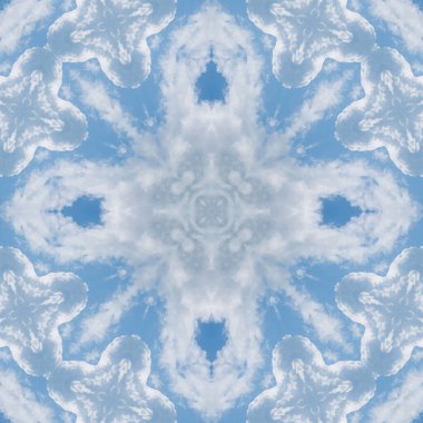 Bulutların ve gökyüzünün kusursuz deseni. Mavi gökyüzü ve beyaz bulutların dokusu. Mozaik kaleydoskop