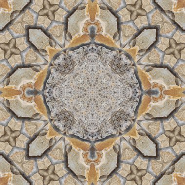 Doğal kayanın kusursuz deseni. Doğal taşın sarı ve gri dokusu. Taştan mozaik kaleydoskop