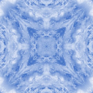 Bulutların ve gökyüzünün kusursuz deseni. Mavi gökyüzü ve beyaz bulutların dokusu. Mozaik kaleydoskop