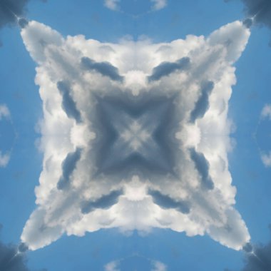 Bulutların ve gökyüzünün kusursuz deseni. Mavi gökyüzü ve beyaz bulutların dokusu. Mozaik kaleydoskop