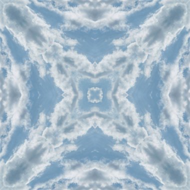 Bulutların ve gökyüzünün kusursuz deseni. Mavi gökyüzü ve beyaz bulutların dokusu. Mozaik kaleydoskop