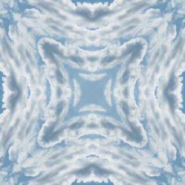 Bulutların ve gökyüzünün kusursuz deseni. Mavi gökyüzü ve beyaz bulutların dokusu. Mozaik kaleydoskop