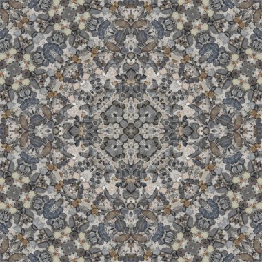 Küçük doğal yuvarlak taşın kusursuz deseni. Doğal taşın gri dokusu. Mozaik kaleydoskop gri mineral. Coğrafi