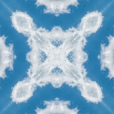 Bulutların ve gökyüzünün kusursuz deseni. Mavi gökyüzü ve beyaz bulutların dokusu. Mozaik kaleydoskop