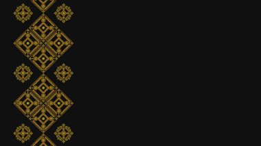 Ukrayna deseni. Ukrayna nakış işi. Koyu bir arka planda sarı desenler. Geniş arkaplan kopyalama alanı