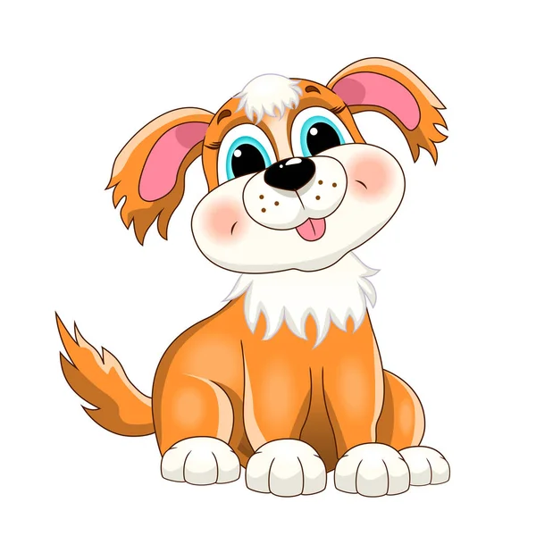 Zeichentrickhund Sitzt Auf Weißem Hintergrund Freundlicher Kleiner Hund Fröhlicher Welpe — Stockvektor