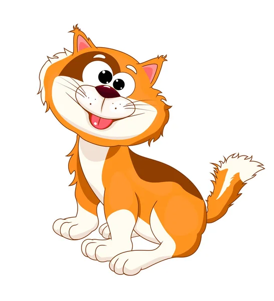 Cartoon Rode Kat Een Witte Achtergrond Vreugdevol Lachend Katje — Stockvector