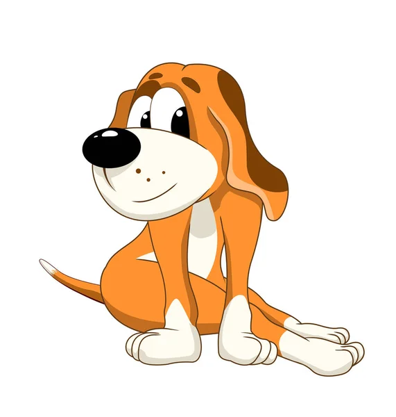 Cartoon Little Dog Sitting Joyful Happy Puppy Friendly Little Dog – Stock-vektor