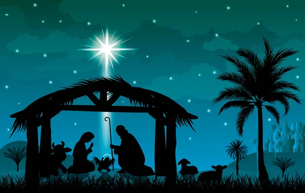 Escena Natividad Jesucristo Navidad Escena Navidad Noche Navidad — Vector de stock