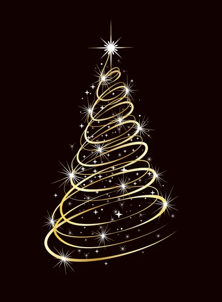Altın Renginde Noel Ağacı Arkaplanda Parlak Işıklar Var — Stok Vektör
