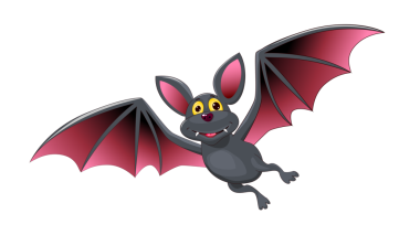 Yarasa çizgi filmi. Cadılar Bayramı için gülümseyen sevimli karakter. Şeffaf bir arkaplanda yarasa.