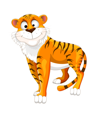 Şeffaf bir arka planda gülümseyen kaplan çizgi filmi.