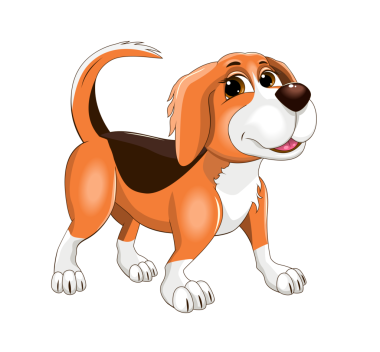 Kırmızı Köpek çizgi filmi. Neşeli mutlu köpek yavrusu. Dost canlısı küçük köpek. Şeffaf bir arkaplan üzerinde köpek.