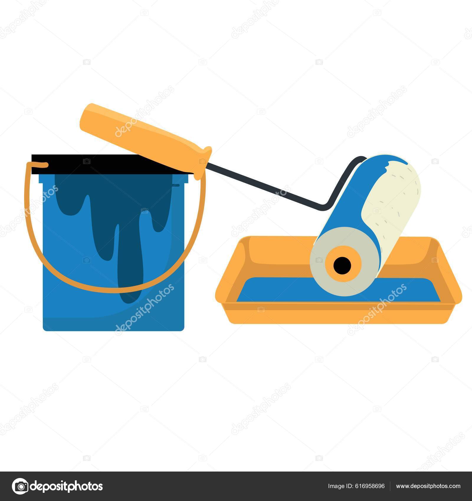 Bucket Paint Roller Tray White Background Stock Vector by ©serezniy