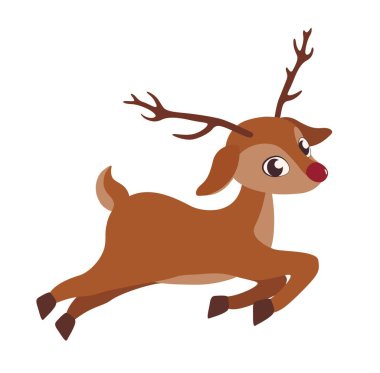 Beyaz arka planda çalışan sevimli ren geyiği