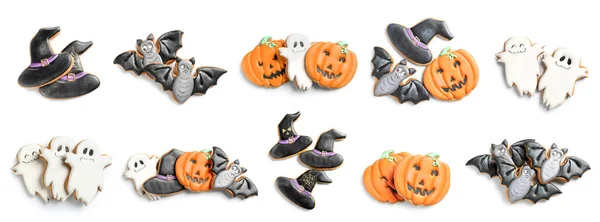 Uppsättning Välsmakande Halloween Cookies Isolerade Vitt — Stockfoto