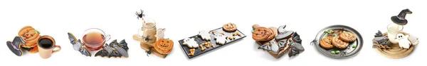 Set Gustosi Biscotti Halloween Isolati Bianco — Foto Stock