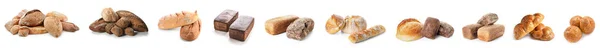Sada Čerstvých Chleba Bílém Pozadí — Stock fotografie