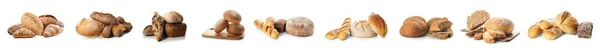 Koláž Čerstvého Chleba Bílém Pozadí — Stock fotografie
