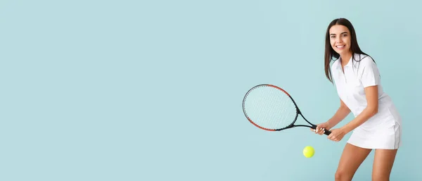 Beautiful Tennis Player Light Blue Background Space Text — Stock Photo, Image
