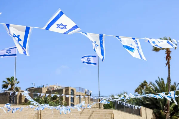 Flags Israel Hanging City Street — Stock Photo, Image