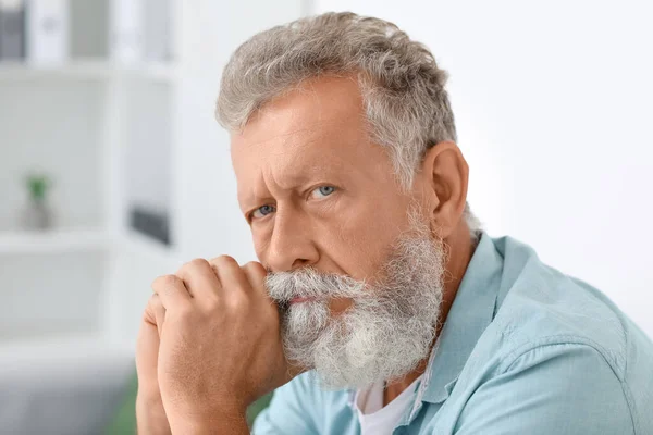 Thoughtful Senior Man Home Closeup — Stock Photo, Image