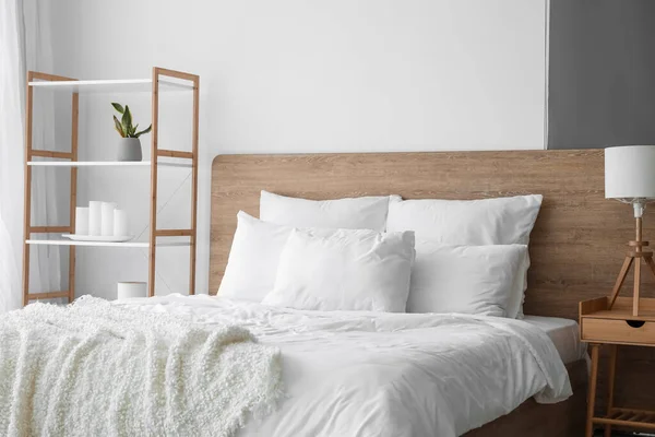 Interior Kamar Tidur Modern Dengan Tempat Tidur Besar Dan Unit — Stok Foto