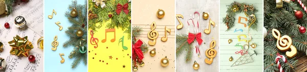 Colección Decoraciones Navideñas Hojas Música Notas —  Fotos de Stock