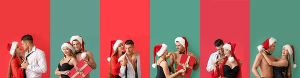 Set Van Sexy Jong Stel Kleurrijke Achtergrond Kerstfeest — Stockfoto