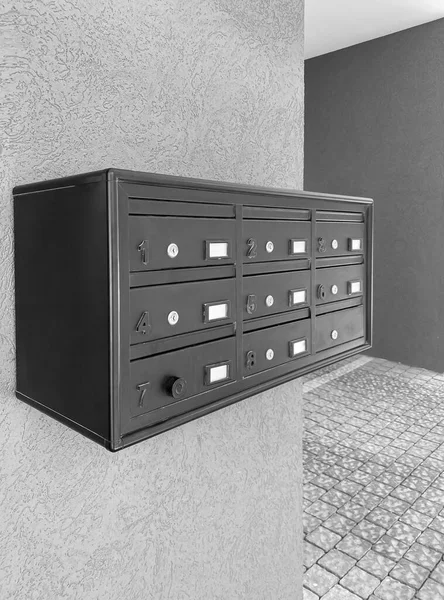 Modern Mailboxes Grey Wall Residential Building — Stock Photo, Image