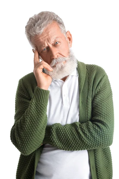 Thoughtful Mature Man White Background — Stock Photo, Image