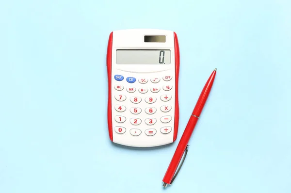 Calculatrice Stylo Sur Fond Couleur Concept Économie — Photo