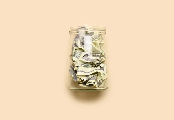 Glass Jar Money Color Background Money Saving Concept — Stock Photo, Image