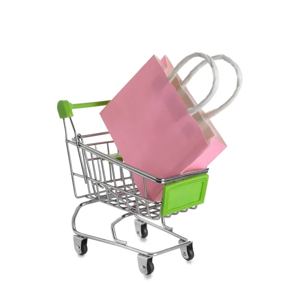 Shopping Cart Paper Bag White Background Black Friday Sale — Stock Photo, Image