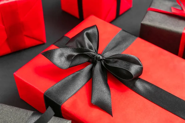 Gift Box Dark Background Closeup Black Friday Sale — Stock Photo, Image