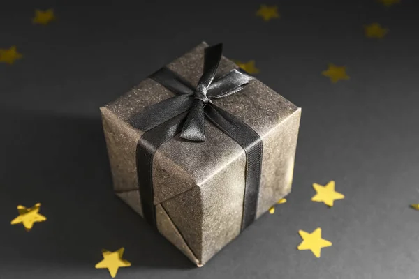 Gift Box Stars Dark Background Black Friday Sale — Stock Photo, Image