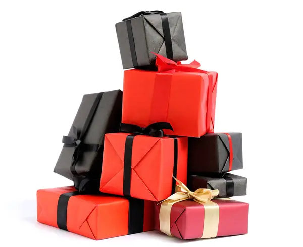 Schöne Geschenkboxen Auf Weißem Hintergrund Black Friday Verkauf — Stockfoto