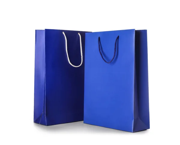 Blauwe Boodschappentassen Witte Achtergrond Zwarte Vrijdag Verkoop — Stockfoto