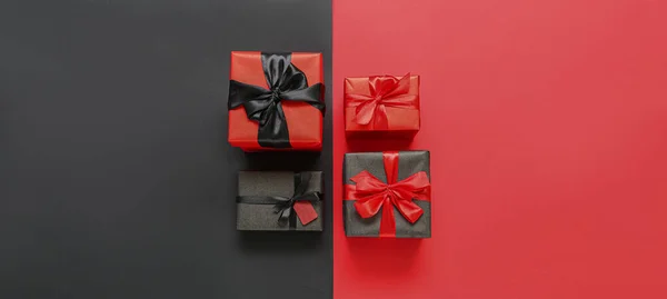 Gift Boxes Black Red Background Top View — Stock Photo, Image