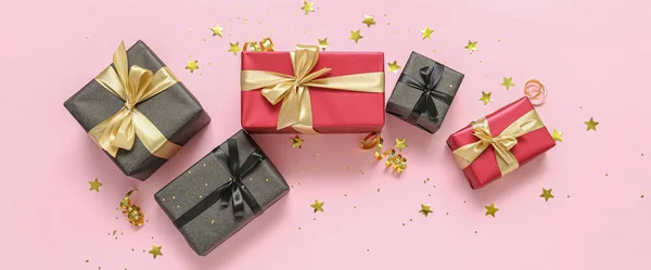 Gift Boxes Pink Background Top View — Stock Photo, Image